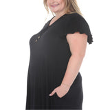 Plus Size V-Neck Tie Front Flutter Sleeve Shift Dres