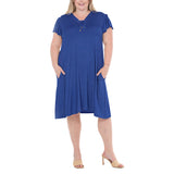 Plus Size V-Neck Tie Front Flutter Sleeve Shift Dres