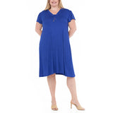 Plus Size V-Neck Tie Front Flutter Sleeve Shift Dres