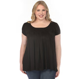 Women's  Cap Sleeve Pleated Top - Black - Plus