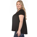 Women's  Cap Sleeve Pleated Top - Black - Plus