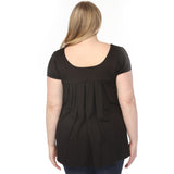 Women's  Cap Sleeve Pleated Top - Black - Plus