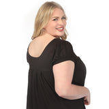 Women's  Cap Sleeve Pleated Top - Black - Plus