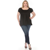 Women's  Cap Sleeve Pleated Top - Black - Plus