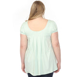 Women's  Cap Sleeve Pleated Top - Aqua - Plus
