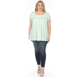 Women's  Cap Sleeve Pleated Top - Aqua - Plus