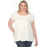 Women's  Cap Sleeve Pleated Top - Off White - Plus