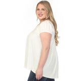 Women's  Cap Sleeve Pleated Top - Off White - Plus