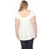 Women's  Cap Sleeve Pleated Top - Off White - Plus