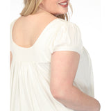 Women's  Cap Sleeve Pleated Top - Off White - Plus