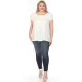 Women's  Cap Sleeve Pleated Top - Off White - Plus