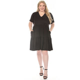 Women's  V-Neck Short Sleeve Dress - Black - Plus