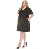 Women's  V-Neck Short Sleeve Dress - Black - Plus