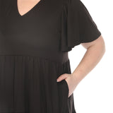 Women's  V-Neck Short Sleeve Dress - Black - Plus