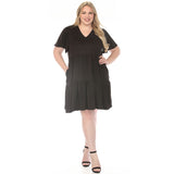 Women's  V-Neck Short Sleeve Dress - Black - Plus