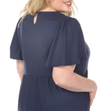 Women's  V-Neck Short Sleeve Dress - Navy - Plus