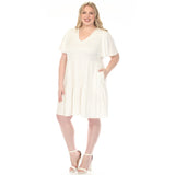 Women's  V-Neck Short Sleeve Dress - Off White - Plus