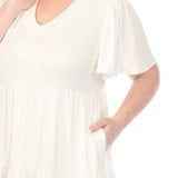 Women's  V-Neck Short Sleeve Dress - Off White - Plus