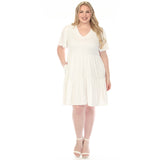 Women's  V-Neck Short Sleeve Dress - Off White - Plus