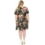 Women's  V-Neck Tropical Flower Short Sleeve Dress - Black - Plus