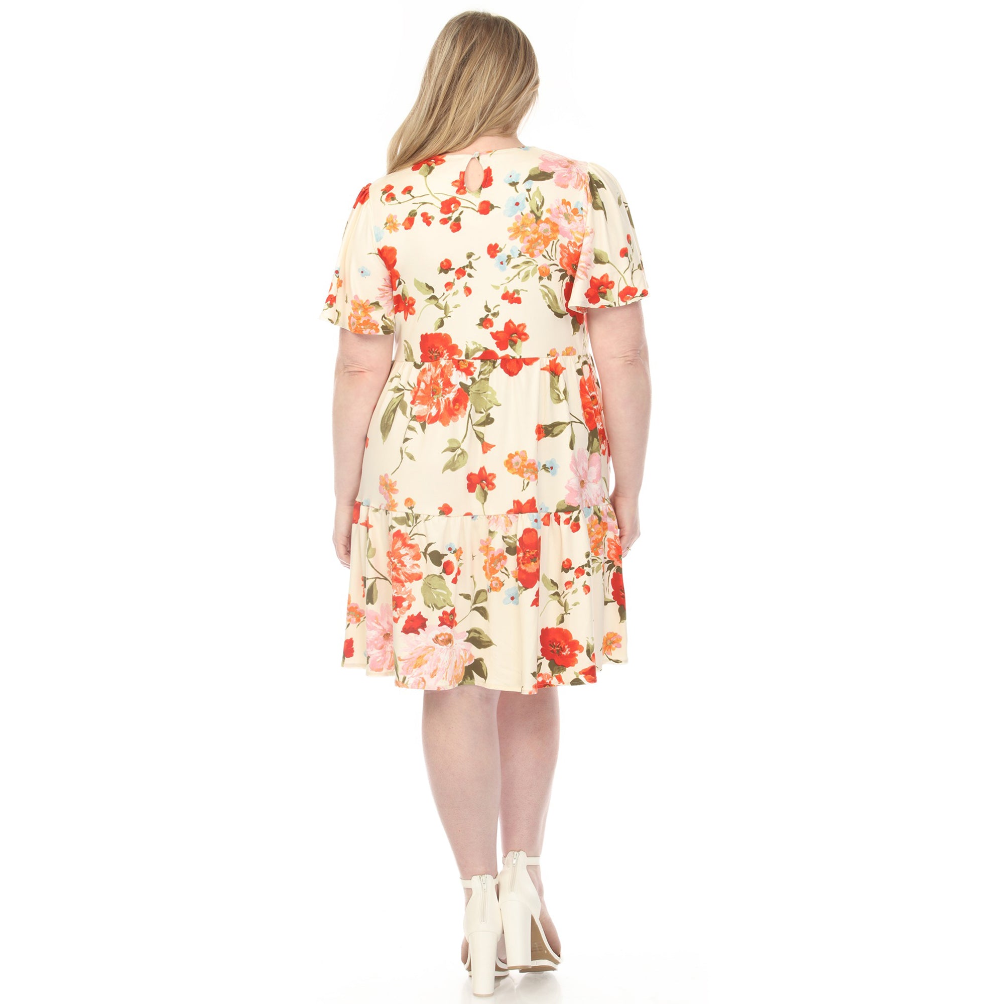 White Mark Women's Plus Size V-Neck Tropical Flower Short Sleeve Dress, Ivory, 2X White Mark Women's Plus Size V-Neck Tropical Flower Short Sleeve Dress, Ivory, 2X