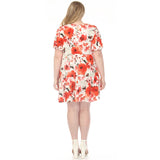 Women's  V-Neck Vintage Floral Short Sleeve Dress - Red - Plus