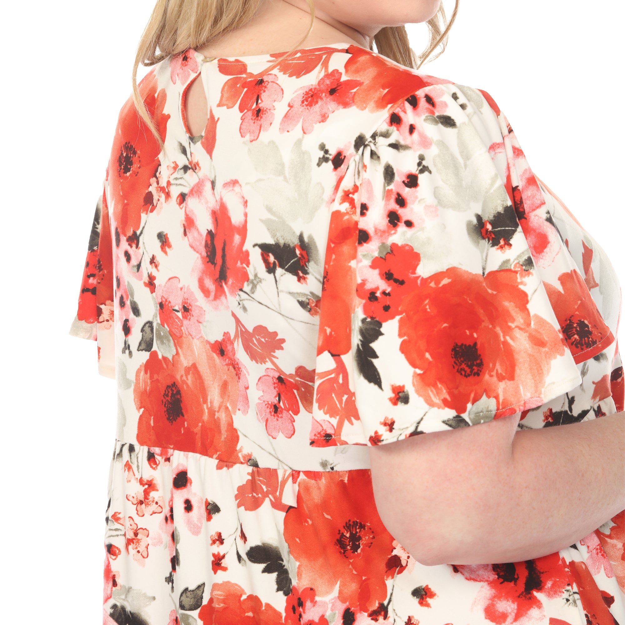 red floral short sleeve dress Red Floral Printed Short Sleeve Notch Neck Elastic Waist Maxi Dress