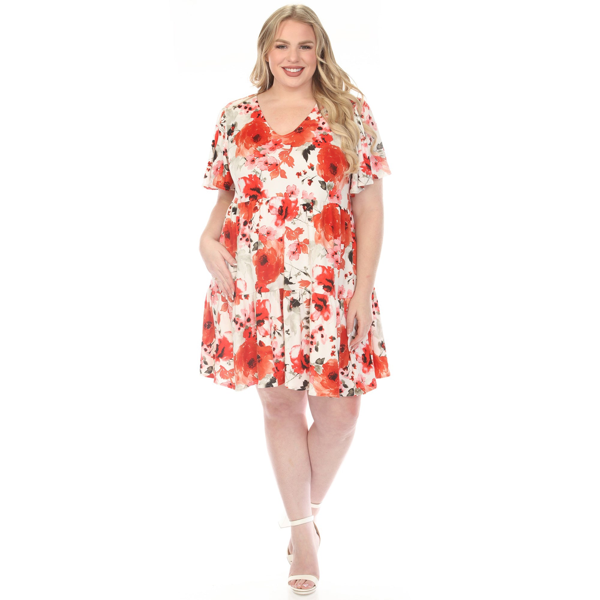 Women's Plus Size V-Neck Vintage Floral Short Sleeve Dress Red 3X -White Mark Women's Plus Size V-Neck Vintage Floral Short Sleeve Dress Red 3X -White Mark