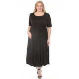 Women's  Square Neck Short Sleeve Tiered Dress - Black - Plus