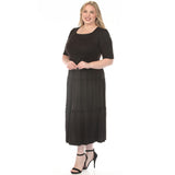 Women's  Square Neck Short Sleeve Tiered Dress - Black - Plus