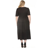 Women's  Square Neck Short Sleeve Tiered Dress - Black - Plus