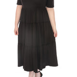 Women's  Square Neck Short Sleeve Tiered Dress - Black - Plus