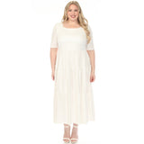 Women's  Square Neck Short Sleeve Tiered Dress - Off White - Plus
