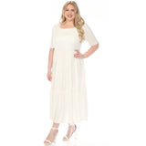 Women's  Square Neck Short Sleeve Tiered Dress - Off White - Plus