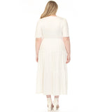 Women's  Square Neck Short Sleeve Tiered Dress - Off White - Plus