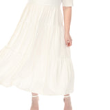 Women's  Square Neck Short Sleeve Tiered Dress - Off White - Plus