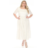 Women's  Square Neck Short Sleeve Tiered Dress - Off White - Plus