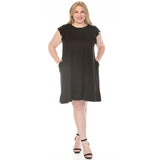 Women's  Crew Neck Ruffle Sleeve Dress - Black - Plus