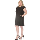 Women's  Crew Neck Ruffle Sleeve Dress - Black - Plus