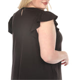 Women's  Crew Neck Ruffle Sleeve Dress - Black - Plus