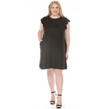 Women's  Crew Neck Ruffle Sleeve Dress - Black - Plus
