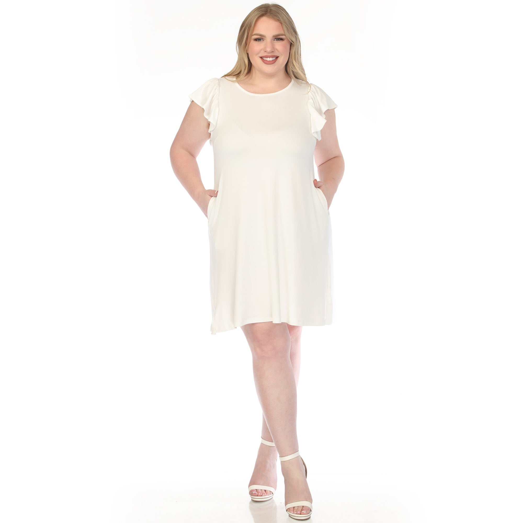 Women's  Crew Neck Ruffle Sleeve Dress