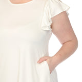 Women's  Crew Neck Ruffle Sleeve Dress