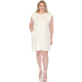 Women's  Crew Neck Ruffle Sleeve Dress