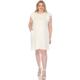 Women's  Crew Neck Ruffle Sleeve Dress - Off White - Plus