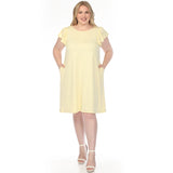 Women's  Crew Neck Ruffle Sleeve Dress - Yellow - Plus