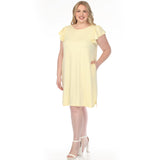Women's  Crew Neck Ruffle Sleeve Dress - Yellow - Plus