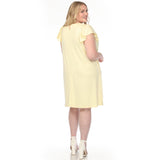Women's  Crew Neck Ruffle Sleeve Dress - Yellow - Plus