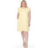 Women's  Crew Neck Ruffle Sleeve Dress - Yellow - Plus