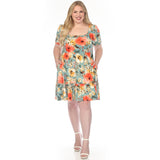 Women's  Square Neck Short Sleeve Floral Dress